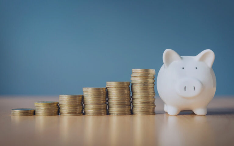 Money with piggy bank