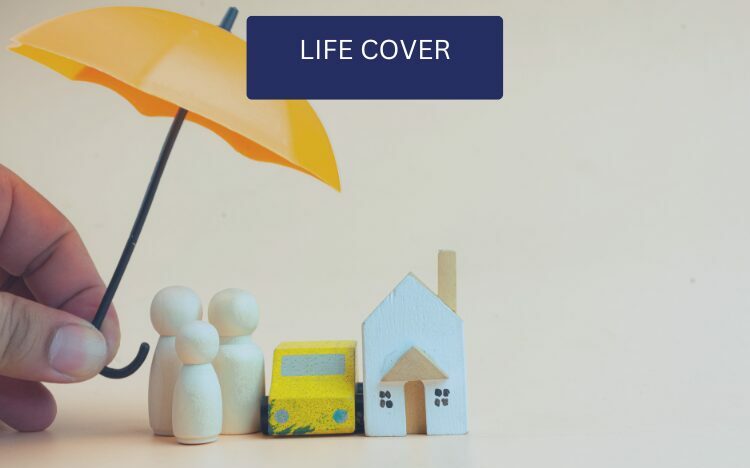Umbrella over a model family, house and car