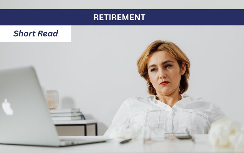 Possible Future Retirement Crisis for Mid-Lifers Middle age woman looking concerned at her laptop